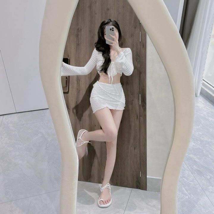 [ BKN 1011] Đồ bơi,bikini đi biển 4 món thun xốp kiểu áo bra,phối khoác tay dài kiểu [ 4M bra ] HAN.T SHOP