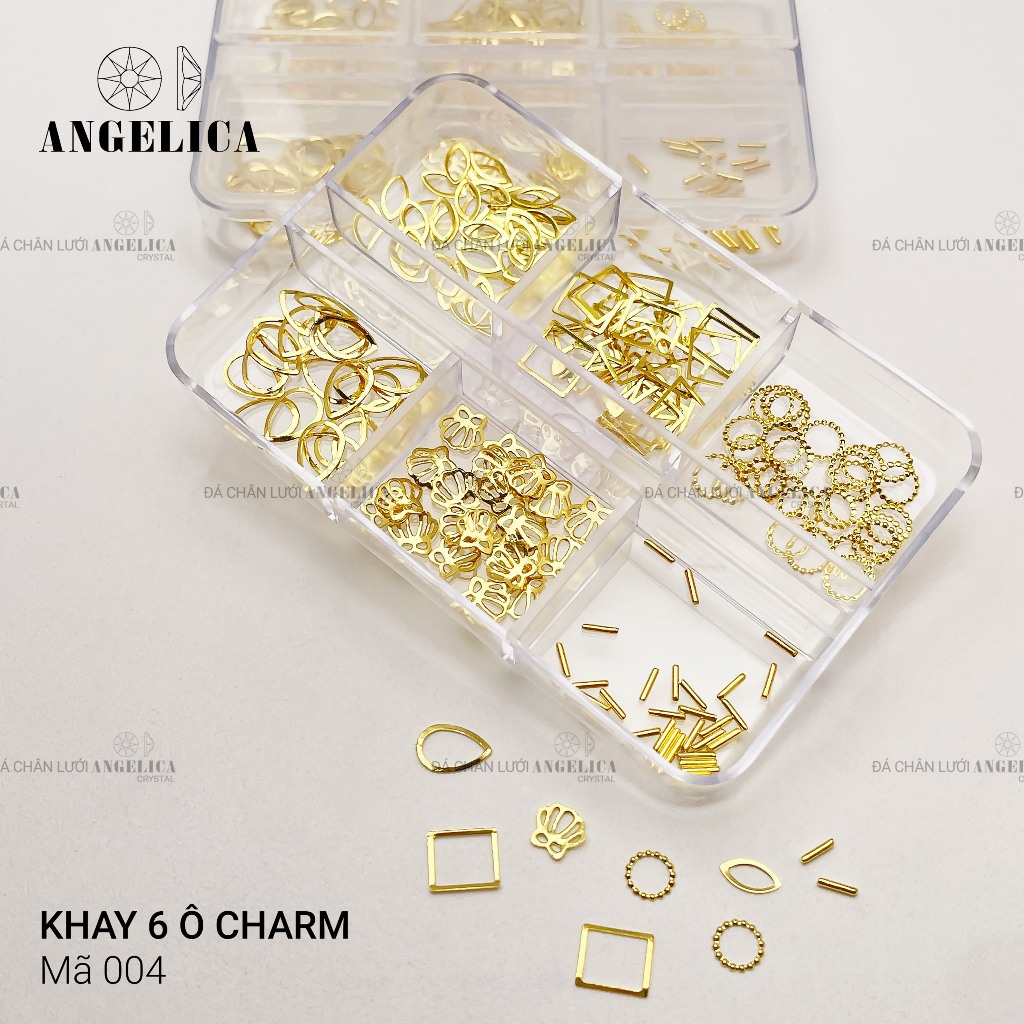 Khay charm nail kim loại ánh vàng, ánh bạc trang trí móng ANGELICA KC0