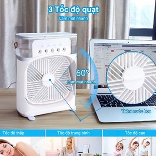 Quạt Điều Hòa Phun Sương Mini,Quạt Làm Mát Để Bàn 3 Chế Độ Tích Hợp Đèn Led Cổng Sạc USB -QP4