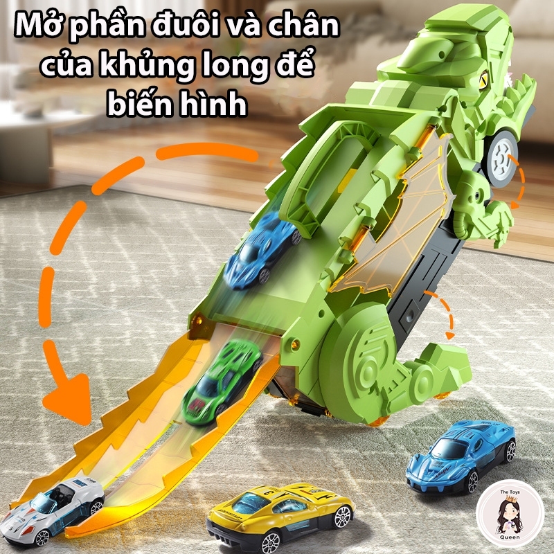 Khủng Long Nuốt Ô Tô Đồ Chơi Khủng Long Biến Hình Có Cầu Trượt Nuốt Xe Con Cao Cấp Cỡ Lớn  - PUPU HOUSE