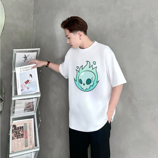 Áo phông nam nữ unisex form vừa Skull fire, áo thun tay ngắn cổ tròn cotton mềm mát - ta/tb2002