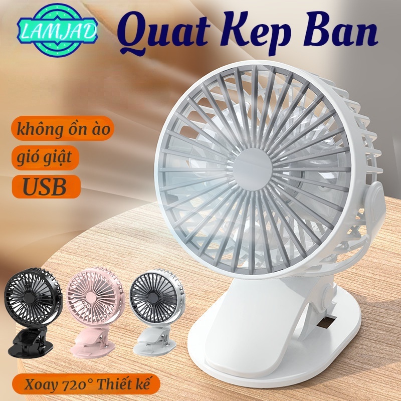Quạt mini cầm tay Quạt có thể kẹp/ quạt kẹp quạt sạc mini để bàn 1500 mAh có thể xoay 720 độ mọi hướng