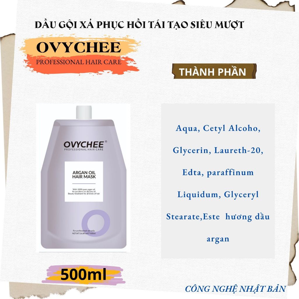 Kem Ủ Tóc OVYCHEE Argan Oil Hair Mask 500ml | Dưỡng Tóc Khô Xơ, Mềm Mượt, Bóng Khỏe.