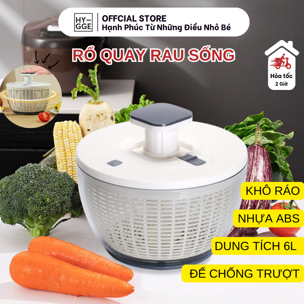 Rổ Quay Rau 6L Hygge Nhấn Nút Tự Động Chất Liệu Nhựa ABS | Dụng Cụ Vắt ...