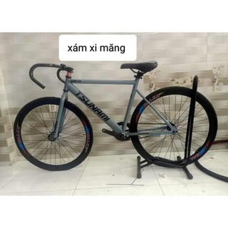 XE ĐẠP THỂ THAO SINGLE SPEED VÀ FIXED GEAR MÀU XÁM VÀNG 4 PHÂN ĐEN BÁNH THƯỜNG (tặng kèm strap)