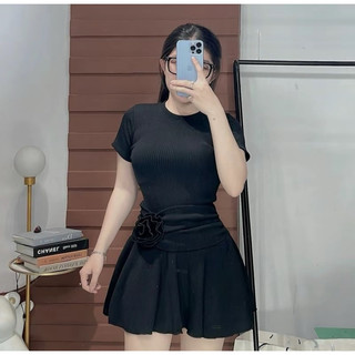 Đầm  tay ngắn  dáng xòe nhúng eo bông hoa Tặng Quần kho buôn  siêu rẻ KimDiSTore94
