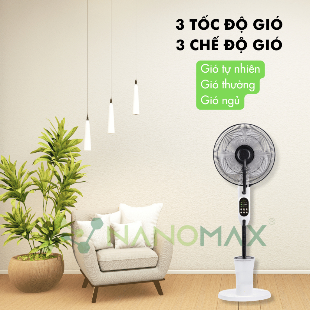 Ảnh Quạt Hơi Nước NANOMAX QN 09, Phun Sương ION Âm Màn Hình LED Dung Tích 2,8L 3 Tốc Độ Chế Độ Gió 5 Bánh Xe Kèm Remote 3