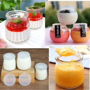 Combo 12 Hũ thủy tinh nắp nhựa làm sữa chua đựng Yaourt loại dày dáng béo , sọc, trơn