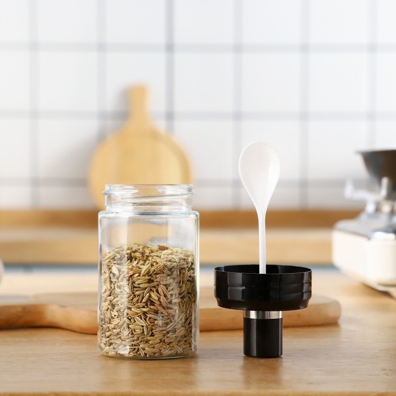 Hũ lọ thủy tinh đựng gia vị kèm thìa cao 14cm tiện dụng cho nấu ăn