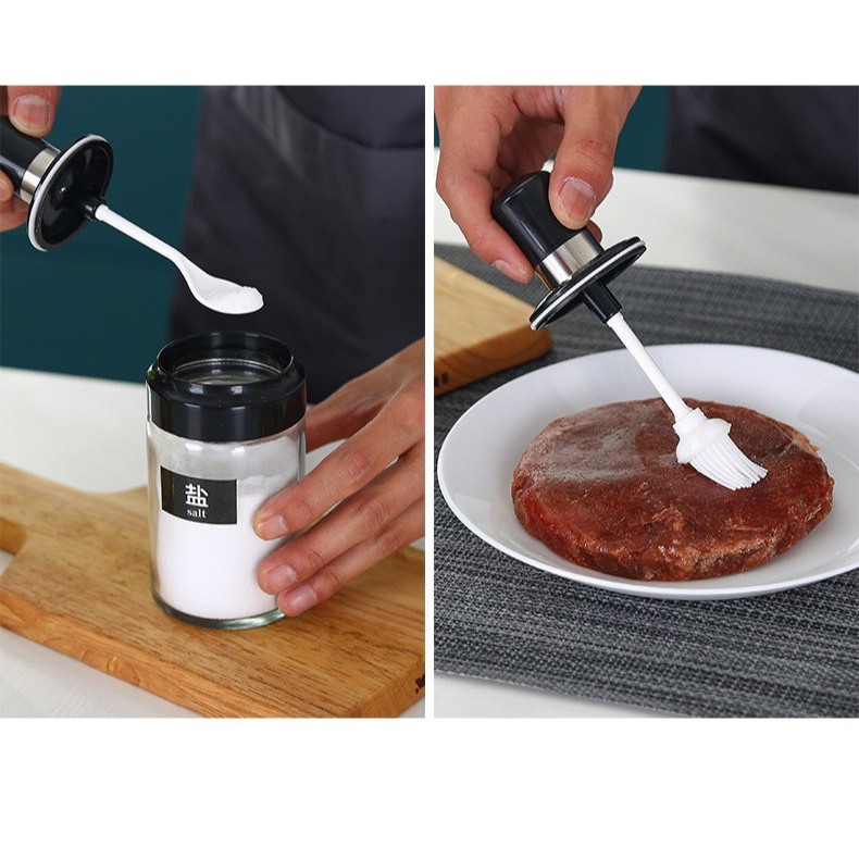 Hũ lọ thủy tinh đựng gia vị kèm thìa cao 14cm tiện dụng cho nấu ăn