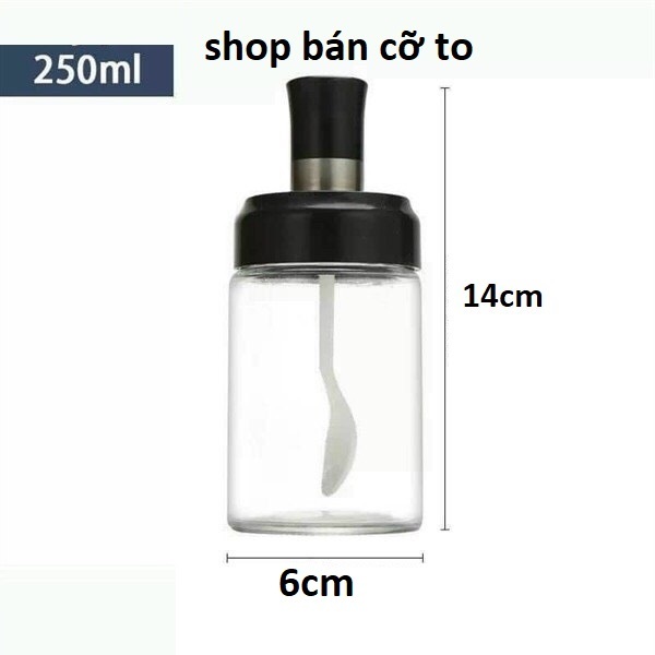 Hũ lọ thủy tinh đựng gia vị kèm thìa cao 14cm tiện dụng cho nấu ăn