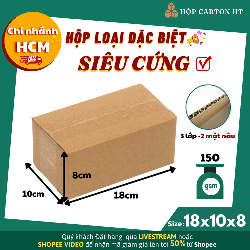 Combo 20 Hộp carton 18x10x8 đóng hàng size nhỏ tiện lợi đựng phụ kiện, mỹ phẩm - Hộp Carton HT