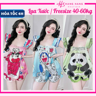Đồ ngủ nữ 40-60kg, đồ ngủ 2 dây cánh tiên bèo quần đùi lụa xước mềm mát 60CS08, đồ bộ nữ đồ mặc nhà dễ thương