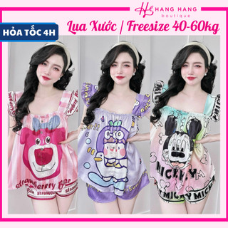 Đồ ngủ nữ 40-60kg, đồ ngủ 2 dây cánh tiên bèo quần đùi lụa xước mềm mát 60CS08, đồ bộ nữ đồ mặc nhà dễ thương