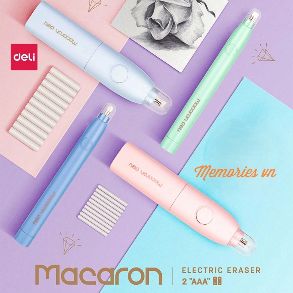 Bút tẩy điện Deli, Đánh bóng tranh vẽ, xóa nét bút chì, tẩy góc cạnh, tập vẽ, kèm lõi gôm thay thế