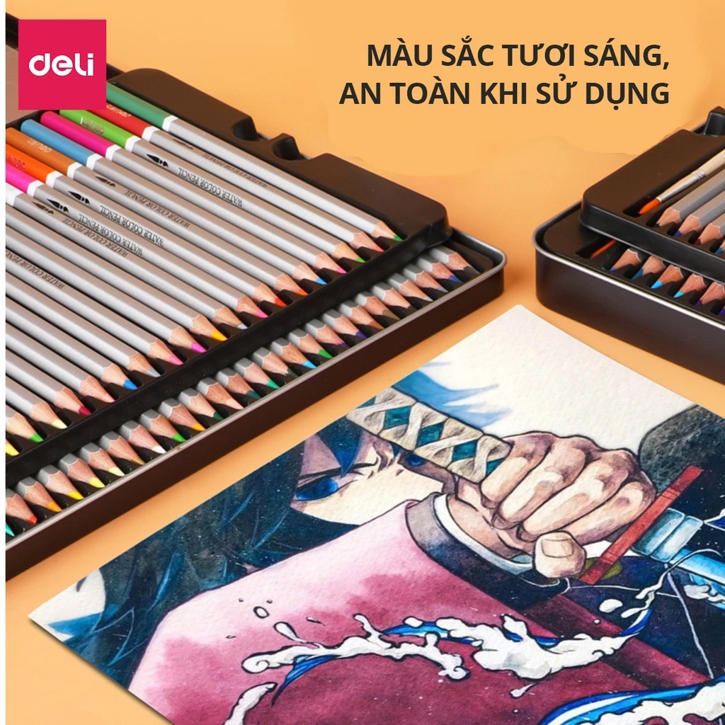 Bút Chì Màu Deli Gốc Nước Kèm Cọ Chuyên Nghiệp Finenolo Nhiều Màu, Vẽ Phác Họa, Tô Màu Truyện Tranh
