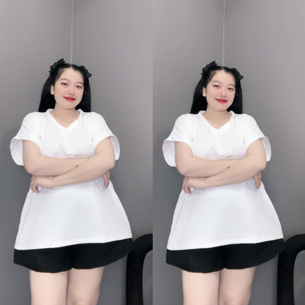 Bộ Đồ Phom Rộng Bigsize Nữ Áo Thun Tay Ngắn Kèm Quần Đùi Mềm Mại Dễ Chịu Phù Hợp 4 Mùa SET906