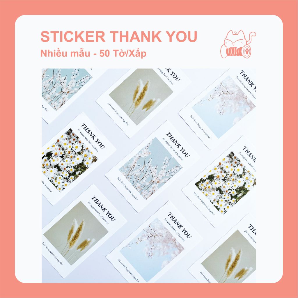 50 tờ Sticker Thank You - 6x10 cm - Nhiều mẫu - Mèo Một Mí Studio ...