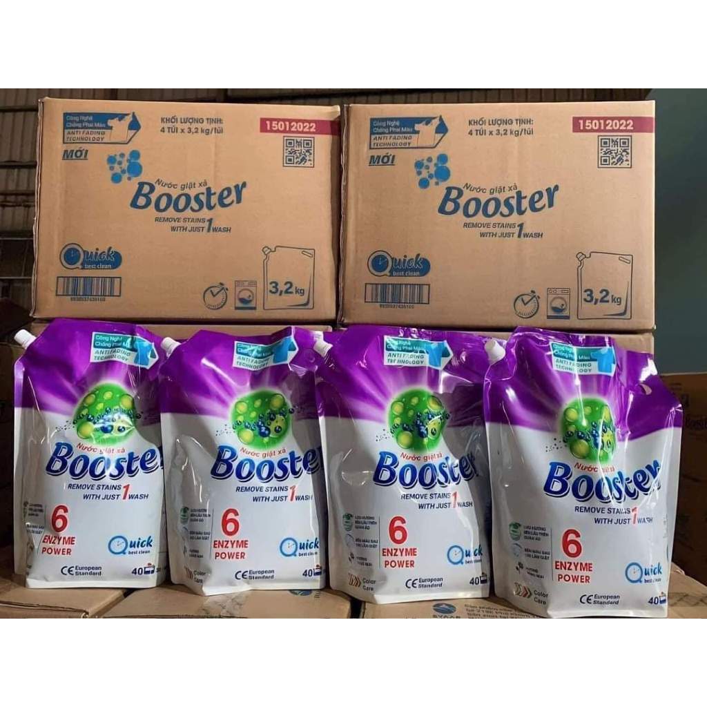 Free ship] Thùng nước giặt xả Bosster, combo 4 túi hương nắng mai  túi 3,2kg  [HÀNG CHÍNH HÃNG]