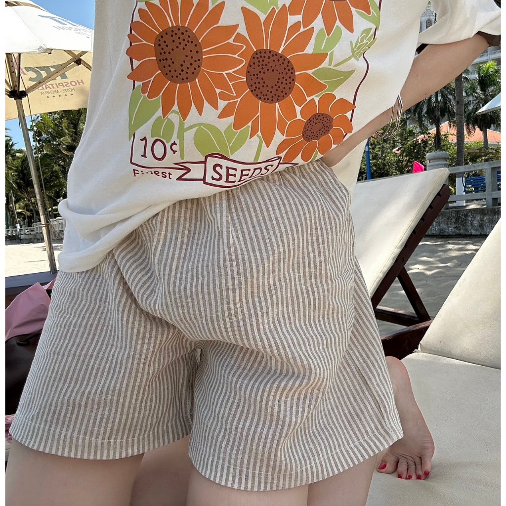Sét đồ nữ áo ngắn tay in hình, quần đùi linnen JULY, sét bộ, đồ bộ nữ mặc nhà hình hoa hướng dương, mặc đi chơi mát mẻ
