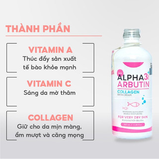 (mẫu mới) Sữa Tắm Alpha Arbutin Thái Lan trắng da 350ml 3+ Plus Collagen Bath Cream
