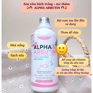 (mẫu mới) Sữa Tắm Alpha Arbutin Thái Lan trắng da 350ml 3+ Plus Collagen Bath Cream