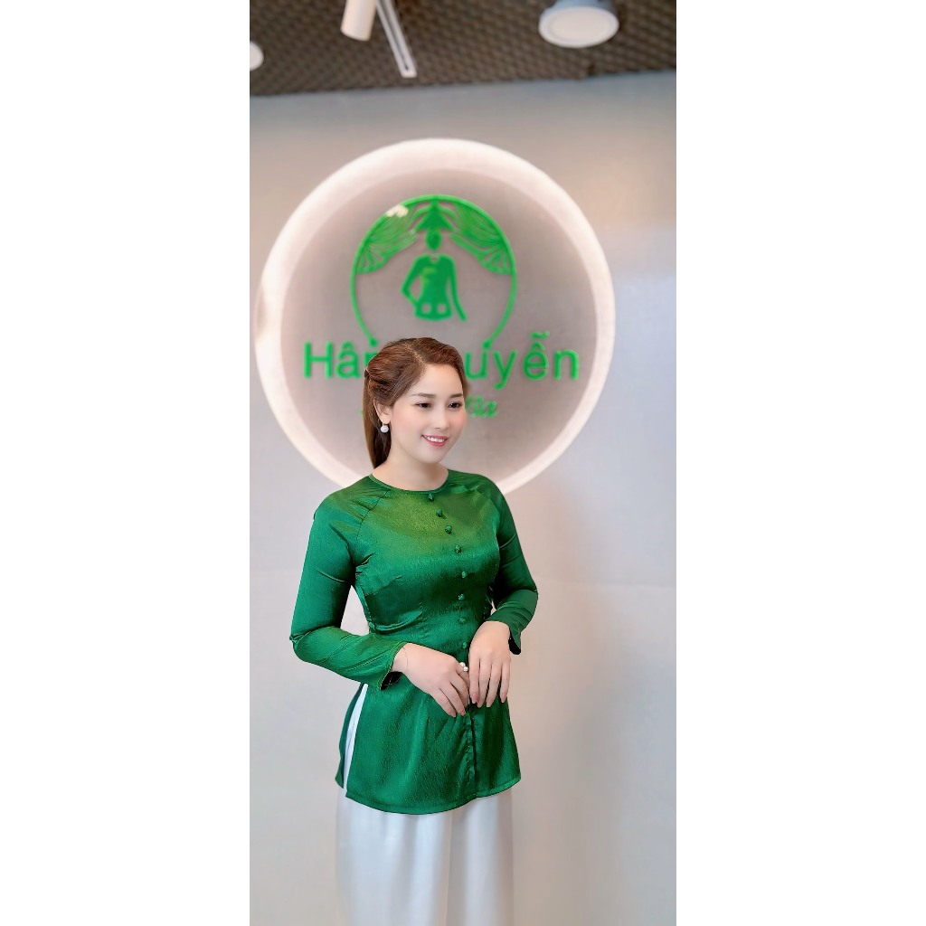 Hân Nguyễn Áo Bà Ba - B.A109 - ( ÁO LẺ ) Bà Ba Gấm Xước Nút Nụ Cổ Tròn Tay Dài Dây Kéo