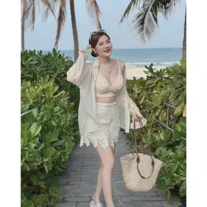 🍊 Set 3sp áo sm k túi voan + bra + cv ren hoa - Kem 🔥 MEOINDAHOUS 🔥 ( VUI LÒNG IB MÈO ĐỂ
