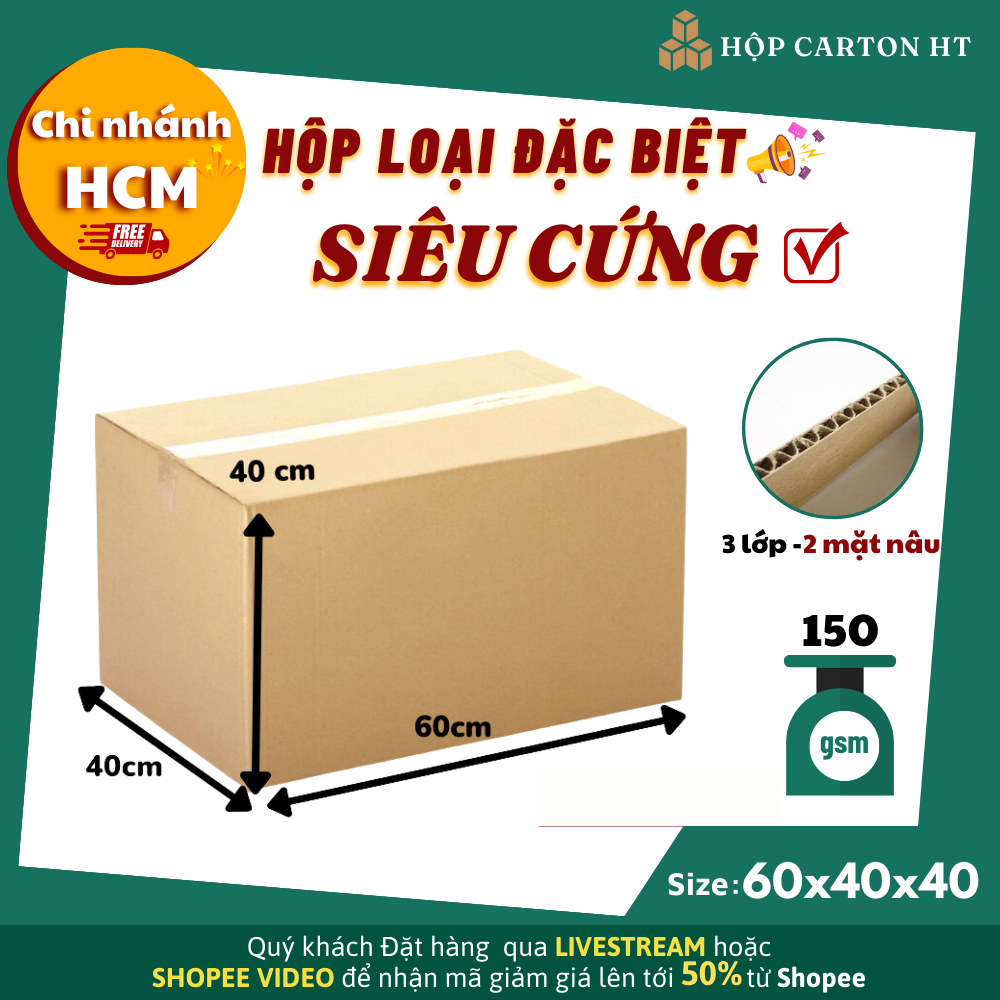 Combo 10 thùng carton 60x40x40 thùng to chuyển nhà, đóng hàng size lớn giá xưởng - Hộp carton HT HCM