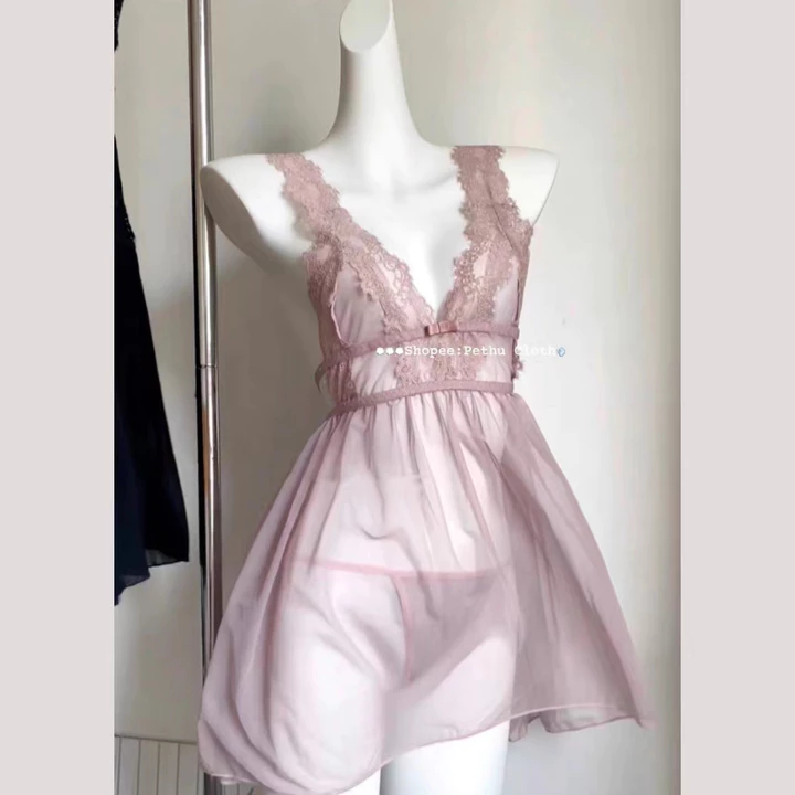 (Giao hàng bảo mật)🖤Váy ngủ sexy gợi cảm🖤Freeship🖤Đồ ngủ sexy váy đen mỏng xuyên thấu hở ngực kèm quần chip--001
