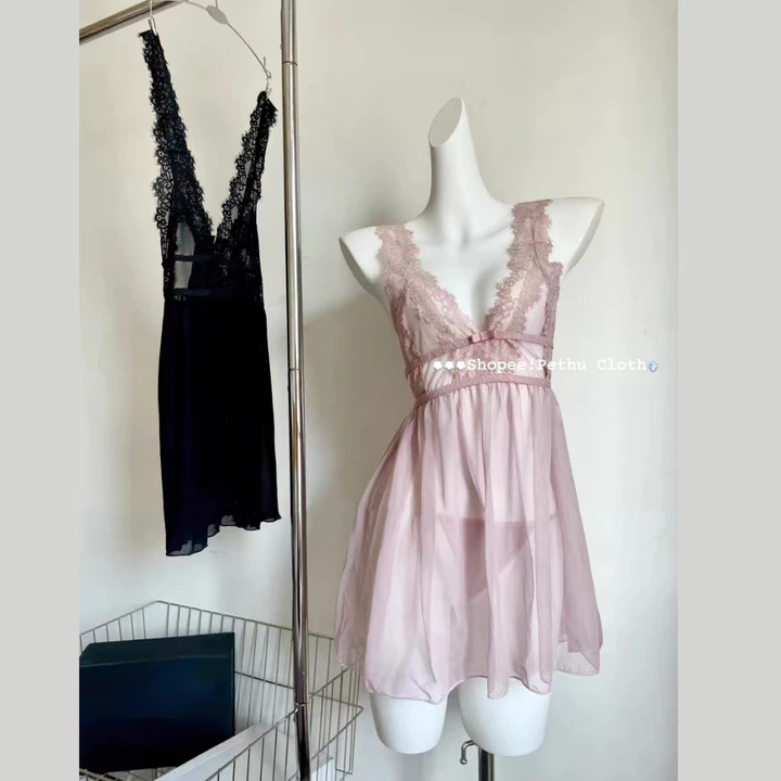 (Giao hàng bảo mật)🖤Váy ngủ sexy gợi cảm🖤Freeship🖤Đồ ngủ sexy váy đen mỏng xuyên thấu hở ngực kèm quần chip--001