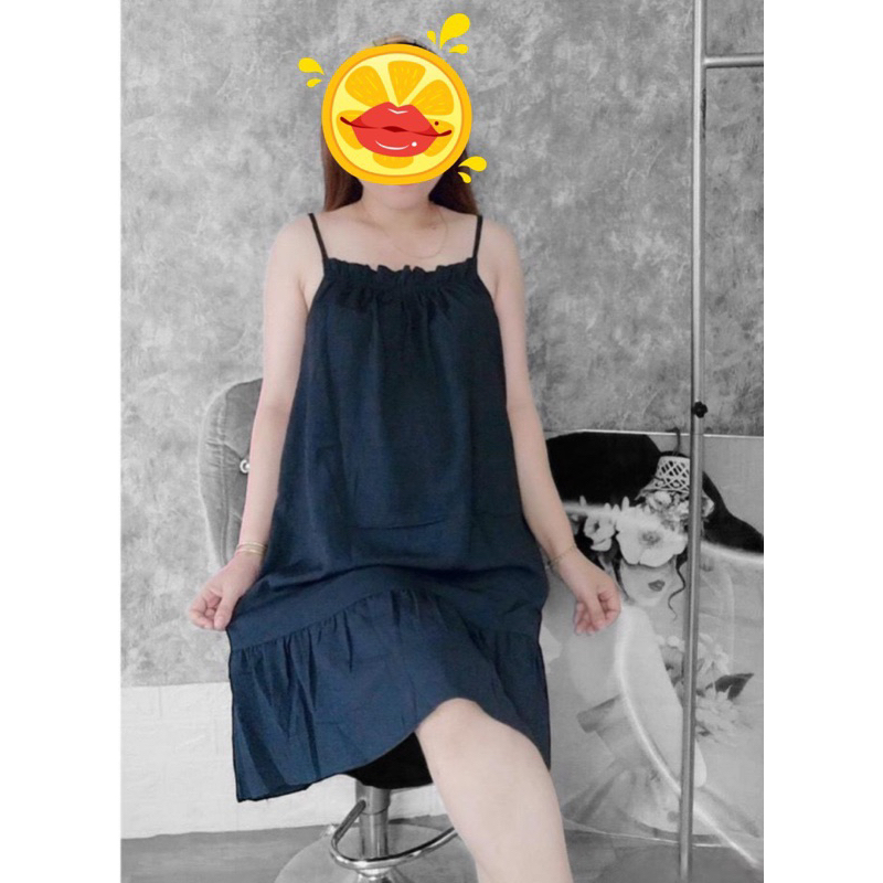 Đầm váy ngủ 2 dây vải đũi mặc nhà mặc ngủ dễ thương phom dưới 60kg - D10