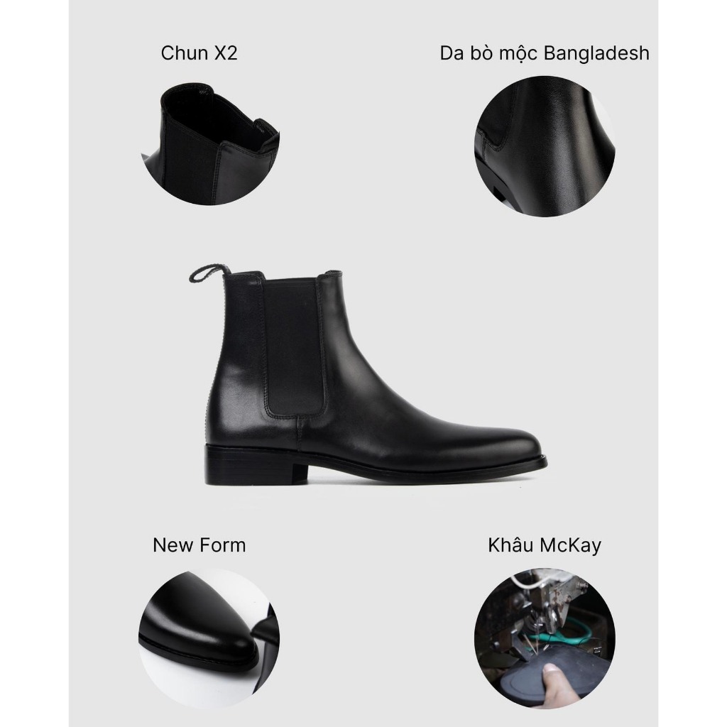 "Giày Da Nam Chelsea Boot, Giày Cao Cổ Nam, Giày Nam Cao Cấp Da Nappa Bóng Cổ Chun Đế Cao Su Chắc Chắn Êm Chân - Mã 118