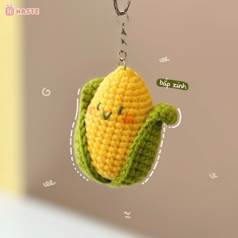 Móc Khoá Len Rau Củ Quả Trái Bắp Ngọt Vàng Ngô Corn Cà Tím Củ Hành Paro Ngôi Sao Handmade Dễ Thương