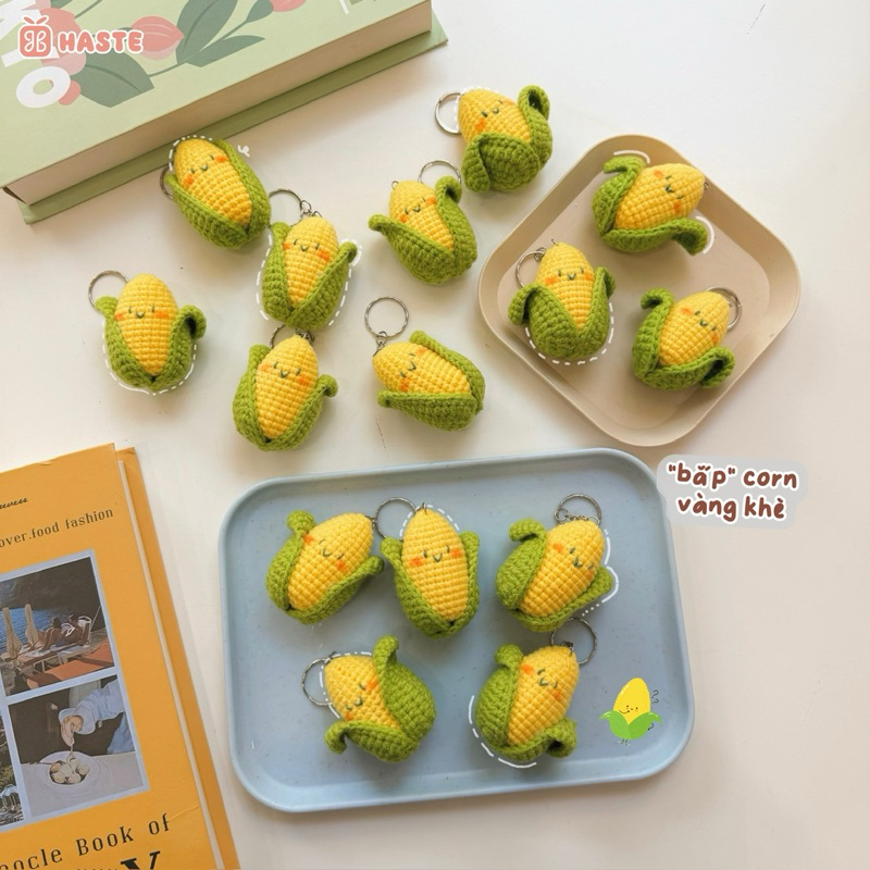 Móc Khoá Len Rau Củ Quả Trái Bắp Ngọt Vàng Ngô Corn Cà Tím Củ Hành Paro Ngôi Sao Handmade Dễ Thương