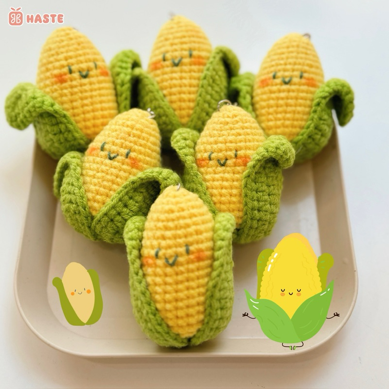 Móc Khoá Len Rau Củ Quả Trái Bắp Ngọt Vàng Ngô Corn Cà Tím Củ Hành Paro Ngôi Sao Handmade Dễ Thương