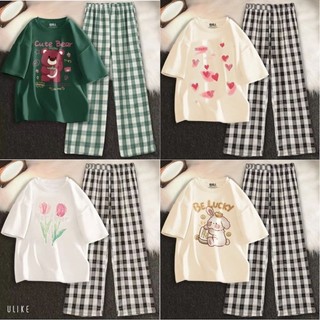 Tổng hợp các   Sét bộ quần caro  suông đen + mix áo thun  thái form rộng chất cotton mềm mát co dãn - xưởng may giá rẻ