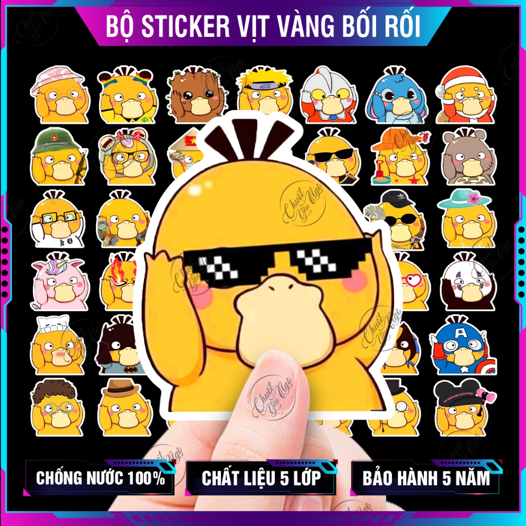 Bộ 100 sticker VỊT BỐI RỐI ôm đầu koduck hình dán dễ thương psyduck ...