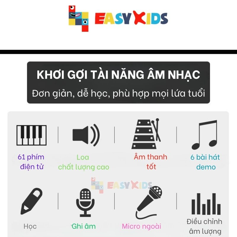 Đàn Ghita Đàn Piano organ Điện Tử Đồ Chơi Cho Bé 61 Phím Sạc Có Mic, Dây Sạc USB