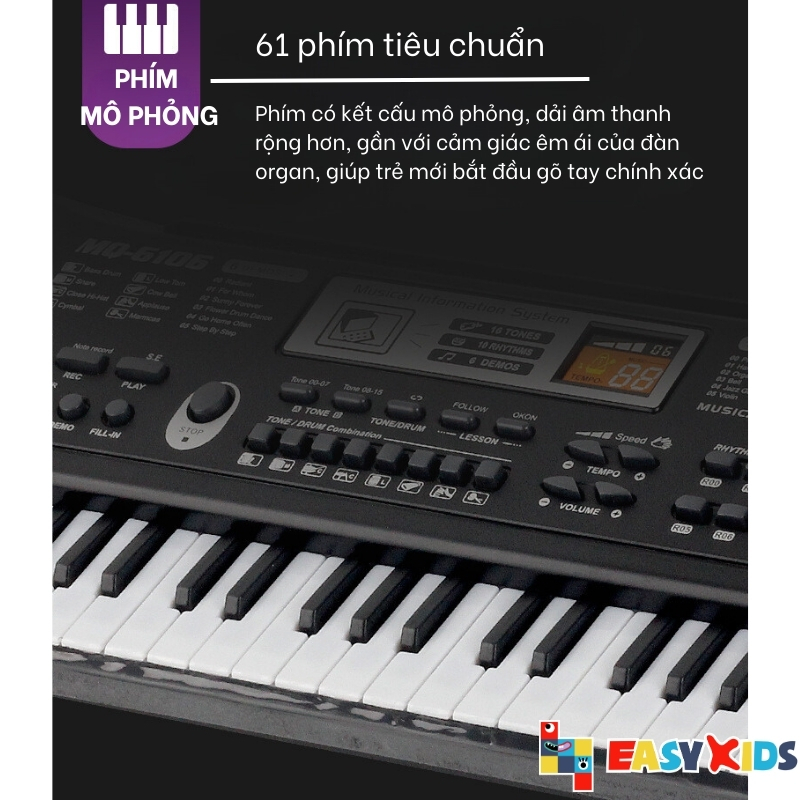 Đàn Ghita Đàn Piano organ Điện Tử Đồ Chơi Cho Bé 61 Phím Sạc Có Mic, Dây Sạc USB