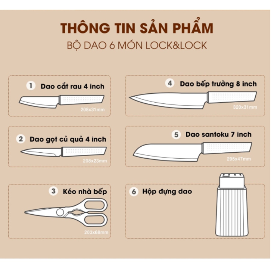 Bộ 6 dao kèm giá đỡ LocknLock Magnetic Knife Set CKK804 CKK82 bằng thép không gỉ - K-MALL