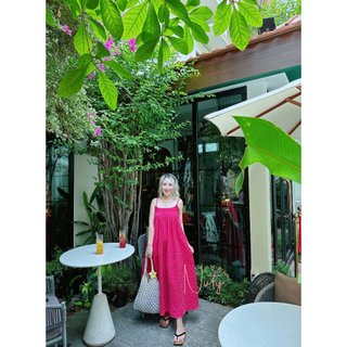Đầm Nữ Maxi Caro 2 Dây Dáng Suông Dài Màu Hồng Đậm Phong Cách Hàn Quốc