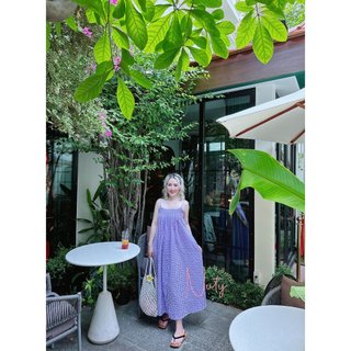 Đầm Nữ Maxi Caro 2 Dây Dáng Suông Dài Màu Tím Mộng Mơ Phong Cách Hàn Quốc