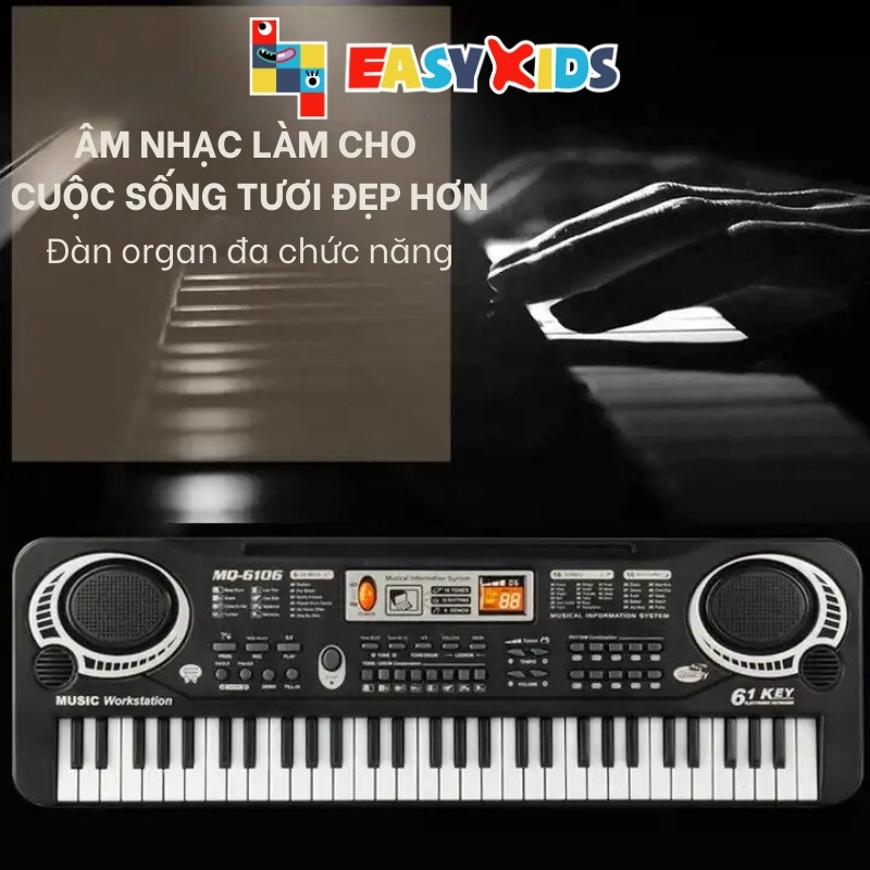 Đàn Ghita Đàn Piano organ Điện Tử Đồ Chơi Cho Bé 61 Phím Sạc Có Mic, Dây Sạc USB