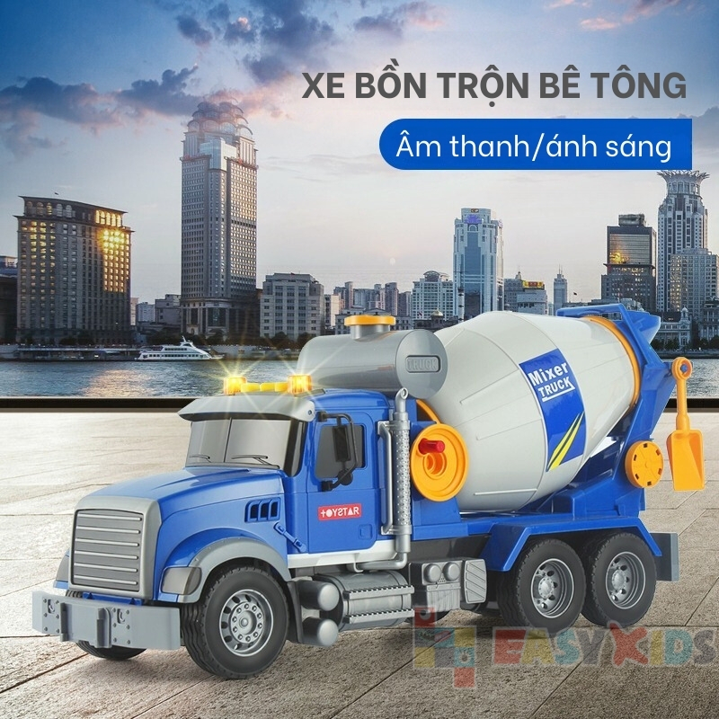 Xe Trộn Bê Tông Đồ Chơi Toystar, Mô Hình Xe Bồn Trộn Bê Tông Cỡ Lớn Có Đèn Nhạc Như Thật
