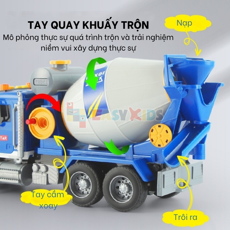 Xe Trộn Bê Tông Đồ Chơi Toystar, Mô Hình Xe Bồn Trộn Bê Tông Cỡ Lớn Có Đèn Nhạc Như Thật