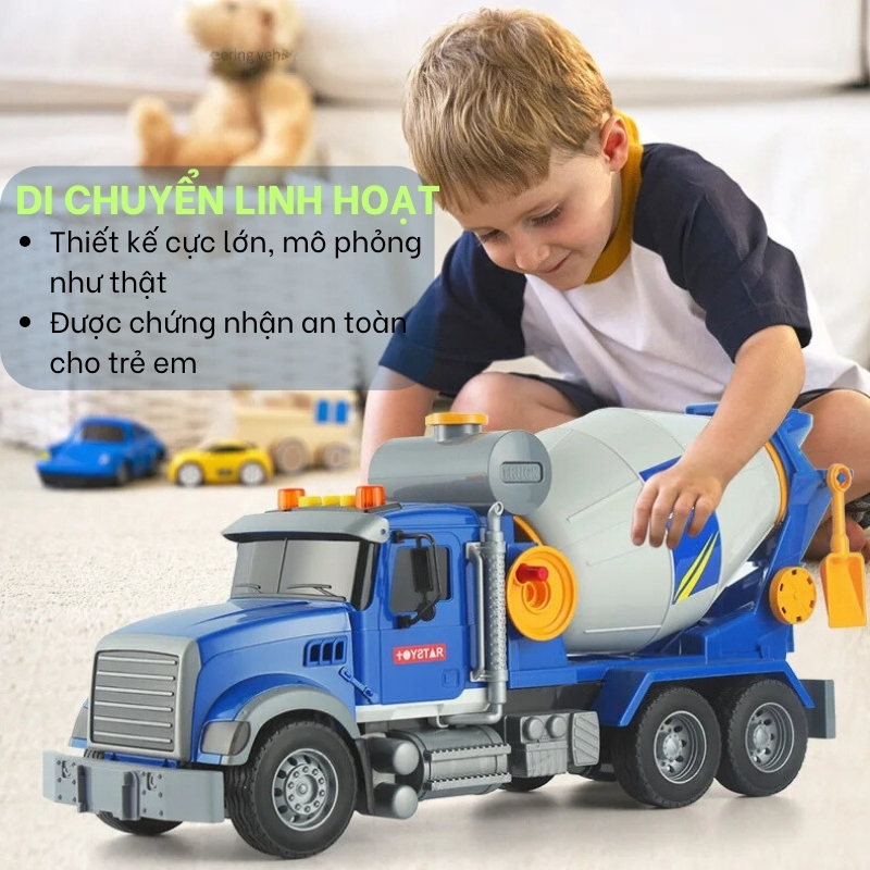 Xe Trộn Bê Tông Đồ Chơi Toystar, Mô Hình Xe Bồn Trộn Bê Tông Cỡ Lớn Có Đèn Nhạc Như Thật