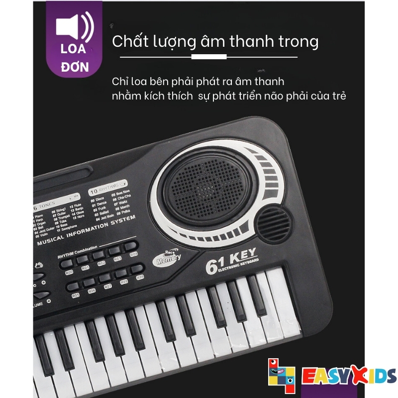 Đàn Ghita Đàn Piano organ Điện Tử Đồ Chơi Cho Bé 61 Phím Sạc Có Mic, Dây Sạc USB