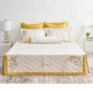 Bộ drap chăn ga 1m6*2m Everon EST 21035 màu kem sáng thêu hoa vải tencel cao cấp