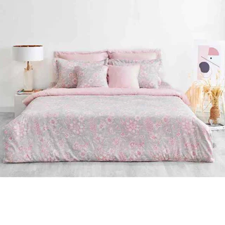 Drap GA PHỦ Everon EPM 21060 vải modal, họa tiết in hoa tông màu hông pha ghi nhạt
